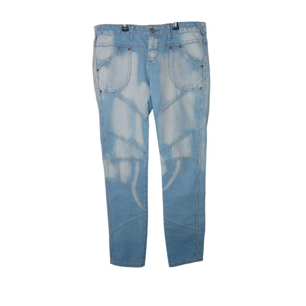 Free People Women’s Striped Patchwork Jeans Size 28 Blue White Distressed - Picture 2 of 16
